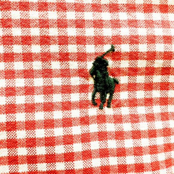 VTG Ralph Lauren Y2K Check Long Sleeved Button Down 100 Cotton Men's XL Orange - Picture 6 of 10